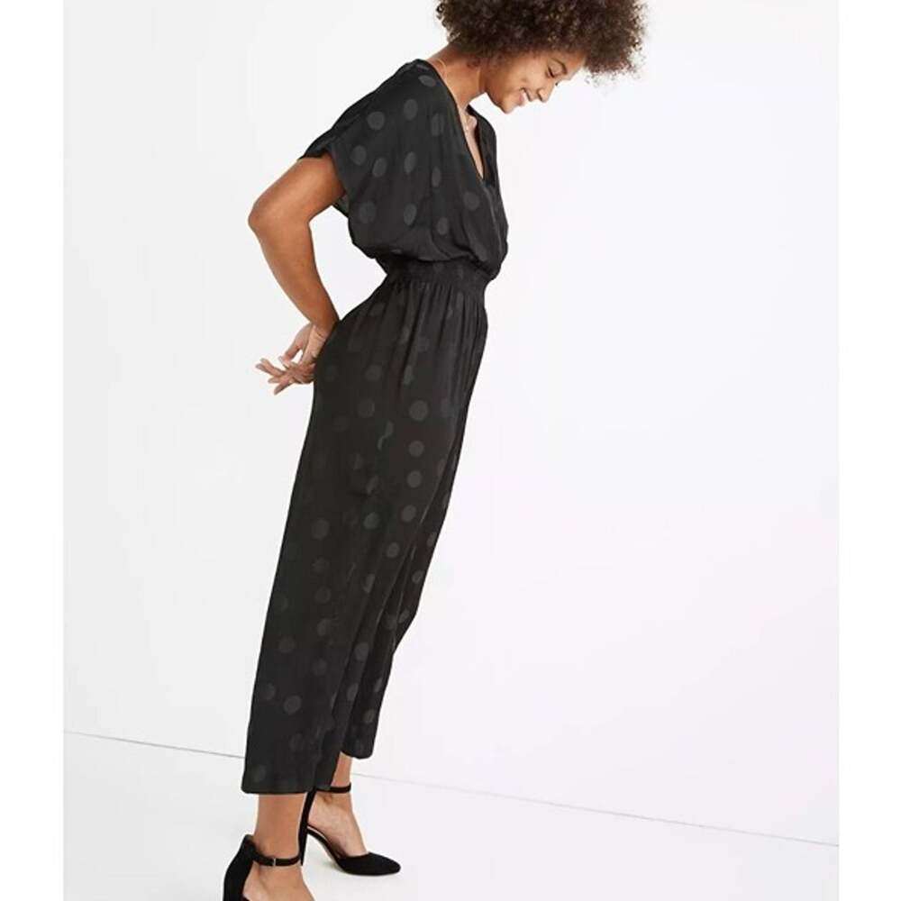 Madewell Womens Jacquard Polka Dot Jumpsuit Size XL Surplice Smock Waist Preppy